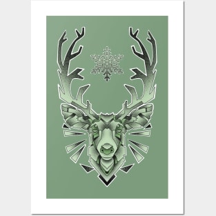 green geometric reindeer Posters and Art